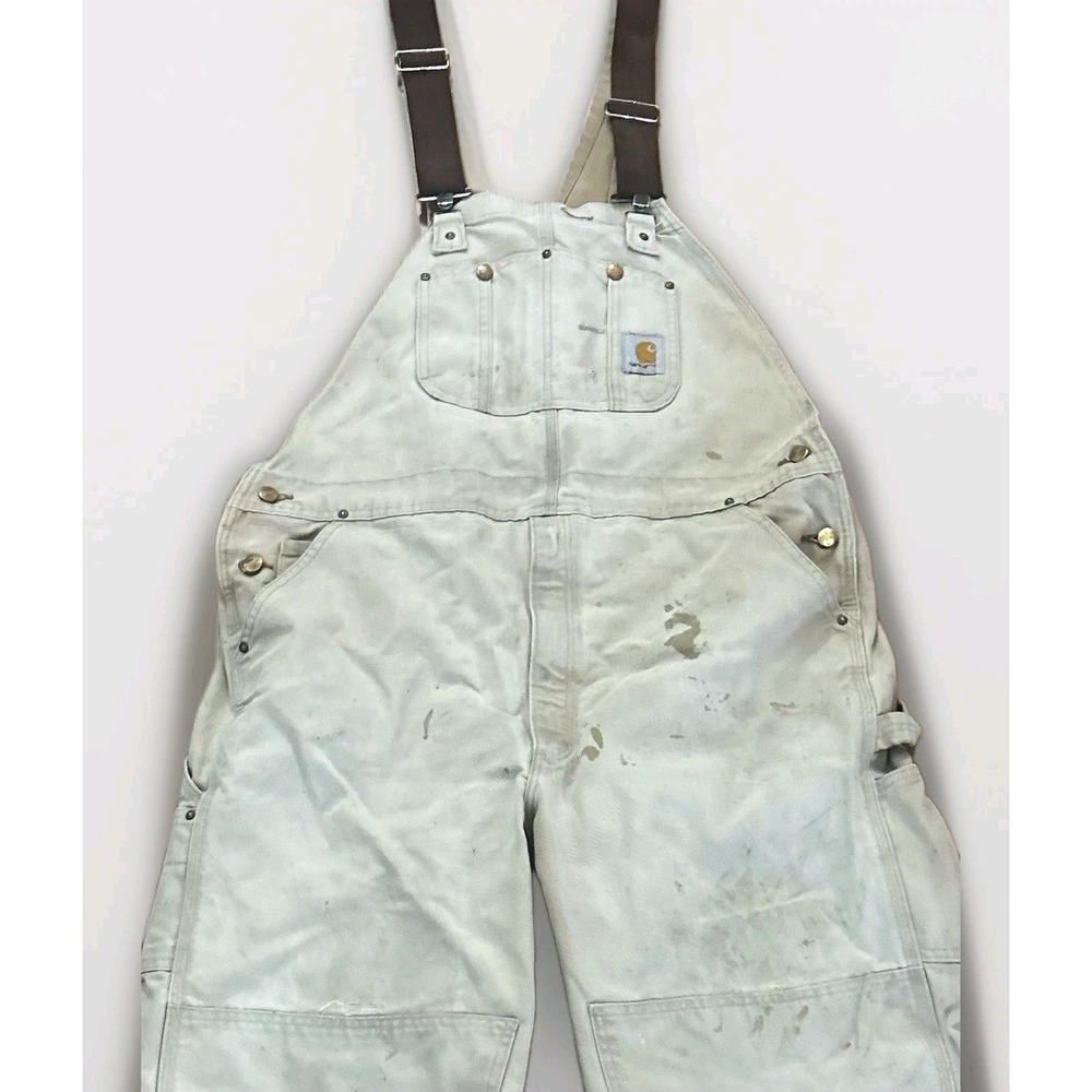 Vintage Carhartt Bib Overalls Double Knee Mens 42x32 (40x30) RO1 BRN Duck *See - Picture 2 of 16